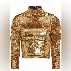 Alice+Olivia size 0 NWOT Gold Sequin Long Sleeve Top with zipper up back.